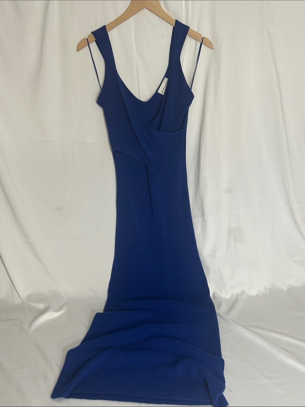Cross-Neck Royal Blue Ribbed Maxi Dress